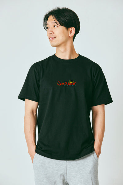 Egachannel　ビーチ  刺繍Tシャツ　黒