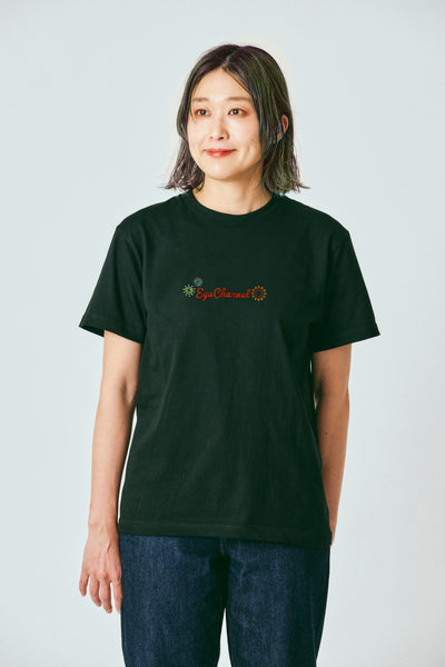 Egachannel　花火  刺繍Tシャツ　黒