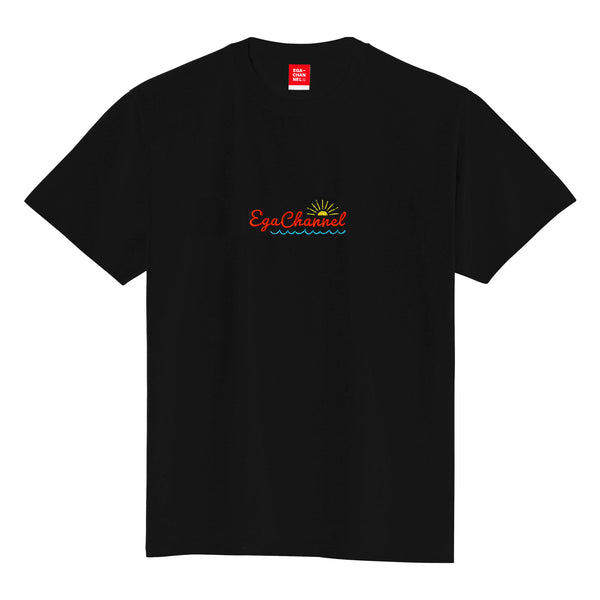 Egachannel　ビーチ  刺繍Tシャツ　黒